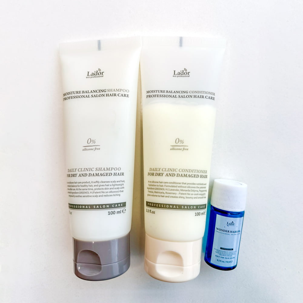 PACK DE VIAJE CAPILAR LADOR: Shampoo + Acondicionador Moisturizing hidratante sin siliconas 100 ml + Aceite Capilar Wonder Oil 10 ml