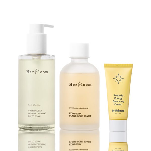 Pack Rutina Simple de 3 pasos: Limpiador Oil to Foam + Tónico + Crema Propolis, Herbloom y By Wishtrend